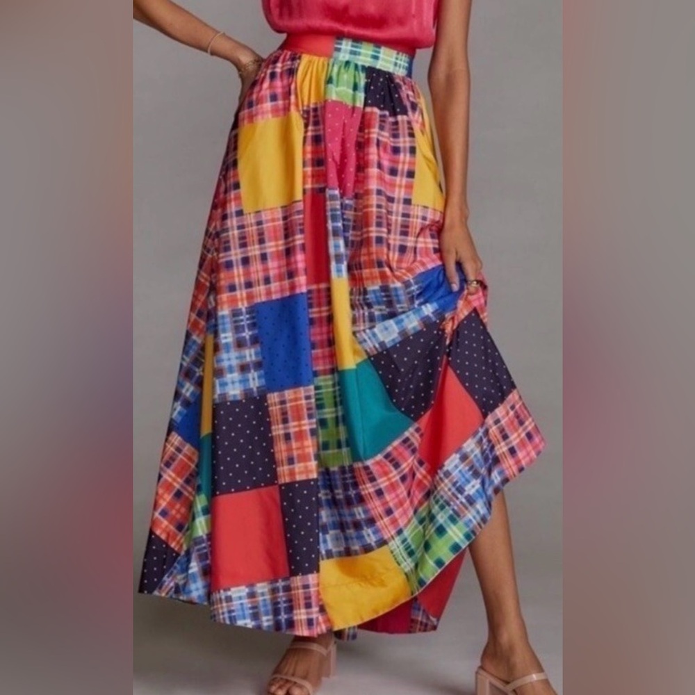 NWT Anthropologie Multicolor Patchwork Maxi Skirt